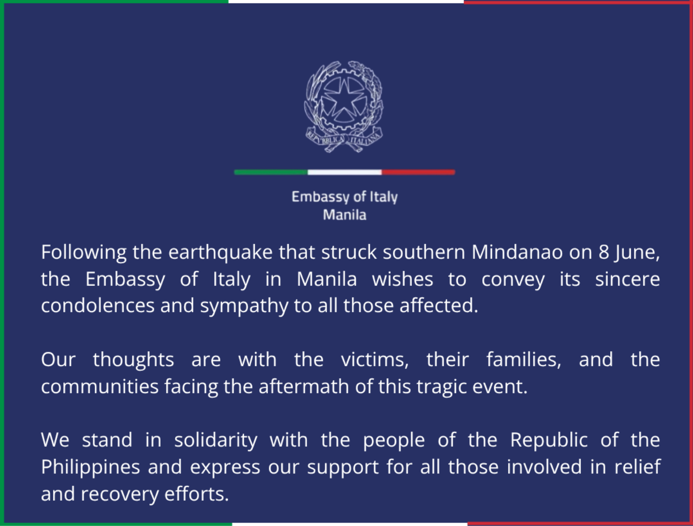 Statement Mindanao Earthquake